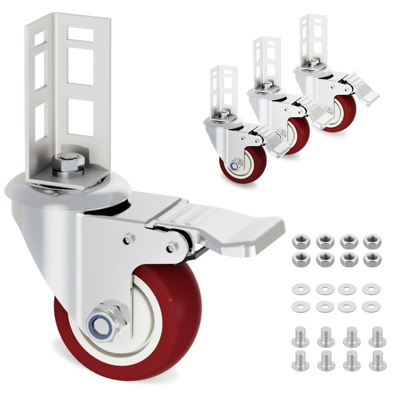 uscaster Storage Rack Caster Wheels 3" Heavy Duty Locking Caster Wheels Fit for Boltless Self Locking Shelving Racks 500LBS High Load Capacity (4 Pack) - Image 1